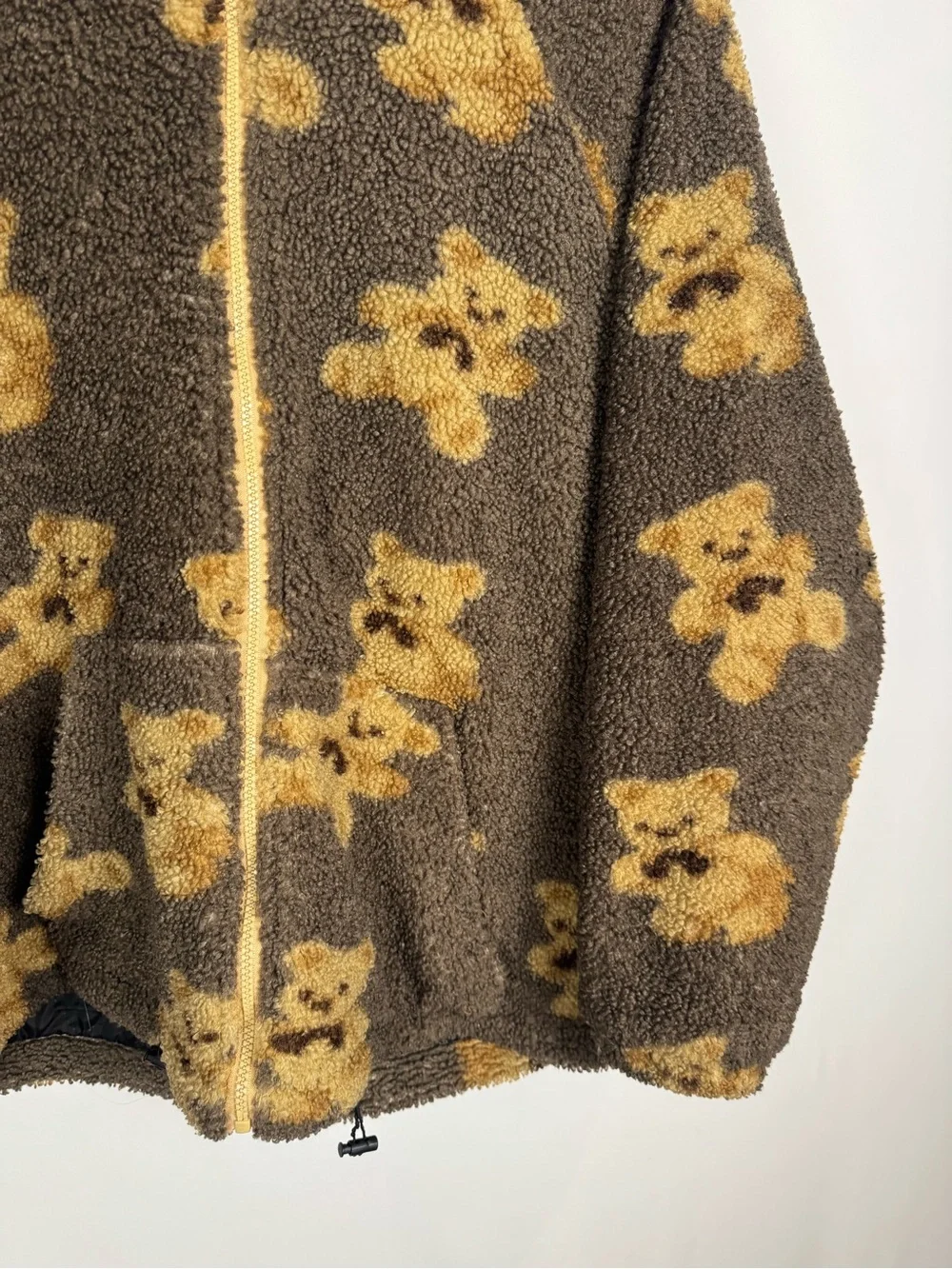 Vintage 90s Brown Teddy Bear Sherpa Zip Fleece Hoodie - Picture 4 of 8